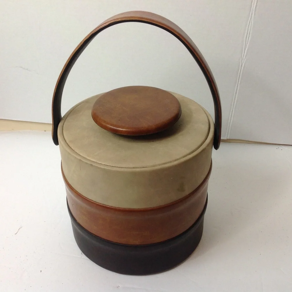 Vintage Brown Faux Leather Ice Bucket